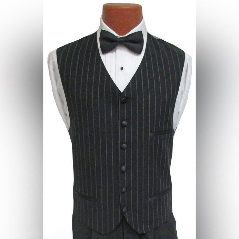 Ecko 100% Wool Black Pinstripe Tuxedo Vest Size M